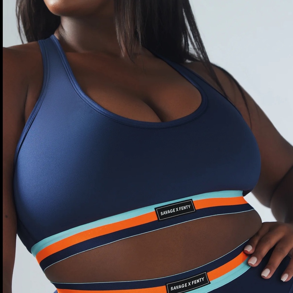 Savage X Fenty Impact Line Up Sports Bra Blue Active Wear Plus Size